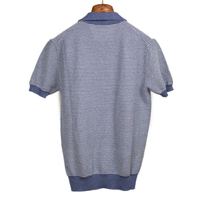 Beechworth short sleeve knit polo in blue and white cotton and linen