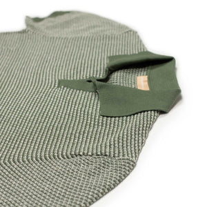 Beechworth short sleeve knit polo in green and white cotton and linen