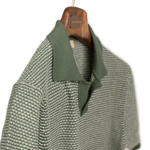 Beechworth short sleeve knit polo in green and white cotton and linen