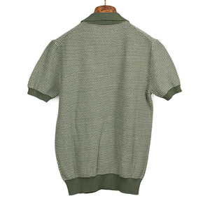 Beechworth short sleeve knit polo in green and white cotton and linen