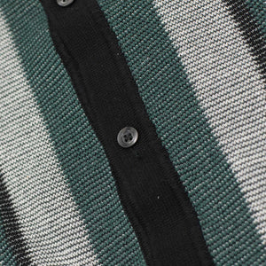 Ripley short sleeve knit shirt in petrol, black and grey striped cotton