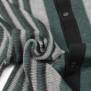 Ripley short sleeve knit shirt in petrol, black and grey striped cotton