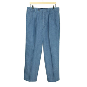 Exclusive Brooklyn double-pleated high-rise wide trousers in washed cotton denim