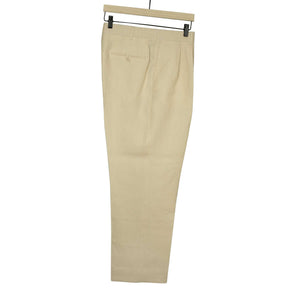 Exclusive Brooklyn double-pleated high-rise wide trousers in cream linen