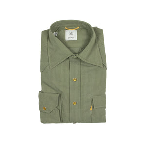Western shirt in green cotton seersucker with yellow snaps (restock)