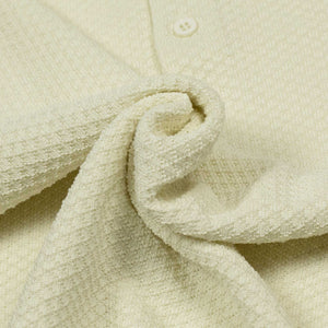 Knit short sleeve cotton polo, ecru mini diamond pattern