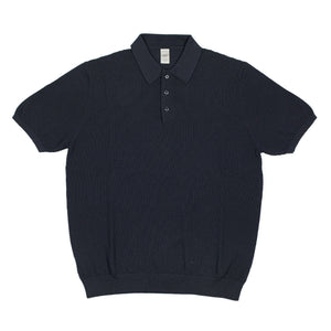 Knit short sleeve polo in navy mini diamond pattern cotton (restock)