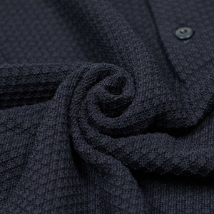 Knit short sleeve polo in navy mini diamond pattern cotton (restock)