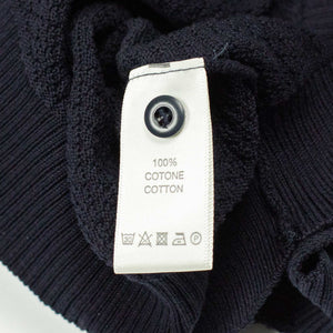 Knit short sleeve cotton polo, navy blue mini diamond pattern