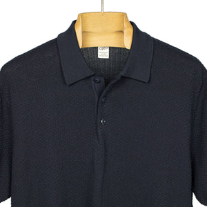 Knit short sleeve polo in navy mini diamond pattern cotton (restock)