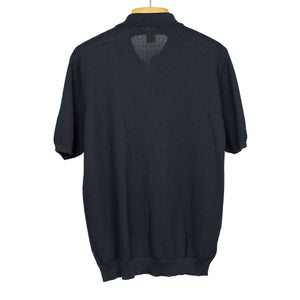 Knit short sleeve polo in navy mini diamond pattern cotton (restock)