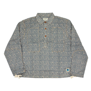 Obra popover shirt in ecru and indigo handblock floral cotton