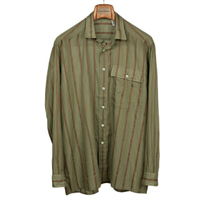 Safari shirt in olive green stripe ultrafine Egyptian cotton