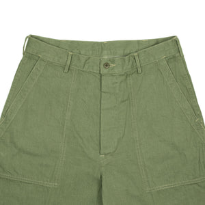 Kaptain Sunshine Baker pants in green cotton denim – No Man Walks