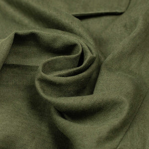 Pleated side-tab trousers in dark olive linen herringbone