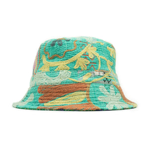 Bucket hat in upcycled hand-embroidered saris and blankets