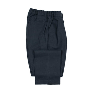 Pleated drawstring easy pants in navy midweight linen