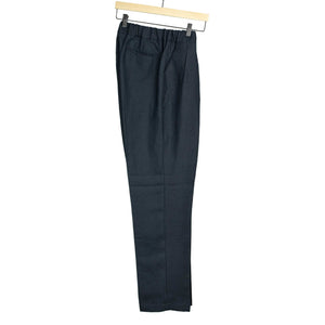 Pleated drawstring easy pants in navy midweight linen