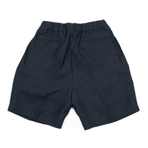 Pleated drawstring shorts in navy midweight linen