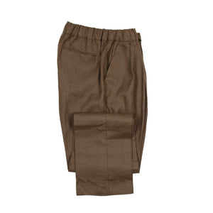 Pleated drawstring easy pants in chocolate brown Irish linen
