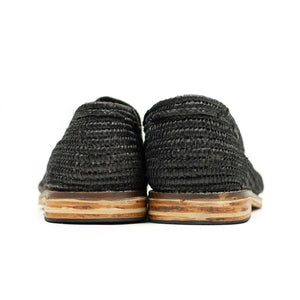 x El Karti: handmade Moroccan raffia tassel loafers, black