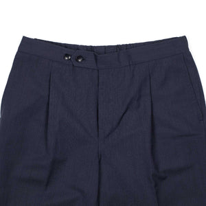 Exclusive pleated easy pants in navy cotton and wool