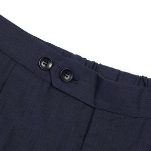 Exclusive pleated easy pants in navy cotton and wool