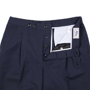 Exclusive pleated easy pants in navy cotton and wool