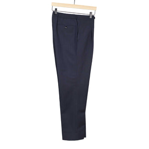 Exclusive pleated easy pants in navy cotton and wool