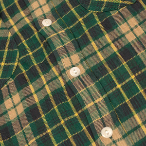 Washed flannel workshirt in Wisconsin White Pine plaid cotton