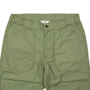 Drawstring fatigue trousers in light olive cotton sateen
