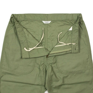 Drawstring fatigue trousers in light olive cotton sateen