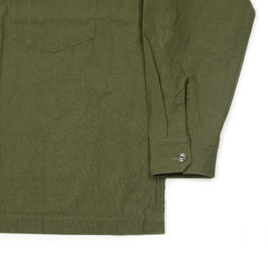 Zip popover shirt jacket in olive green exclusive slubby cotton oxford