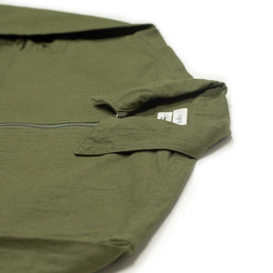 Zip popover shirt jacket in olive green exclusive slubby cotton oxford