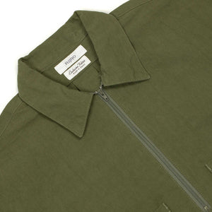 Zip popover shirt jacket in olive green exclusive slubby cotton oxford