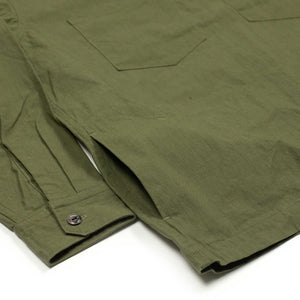 Zip popover shirt jacket in olive green exclusive slubby cotton oxford