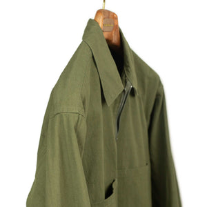 Zip popover shirt jacket in olive green exclusive slubby cotton oxford