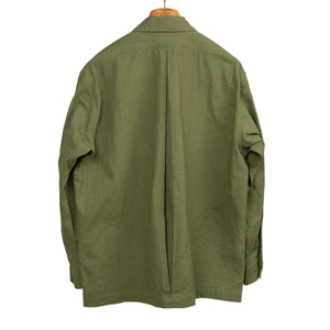 Zip popover shirt jacket in olive green exclusive slubby cotton oxford