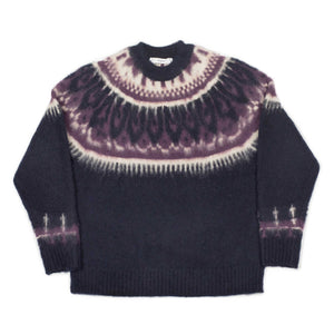 Nordic sweater in navy blue and deep purple wool