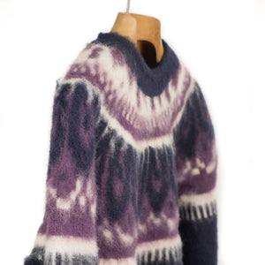 Nordic sweater in navy blue and deep purple wool