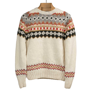 Chamula handknit crewneck sweater in ivory Fair Isle merino wool