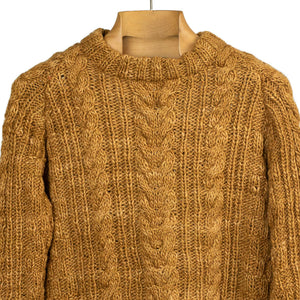 Chamula handknit fisherman pullover in Dark Gold merino wool