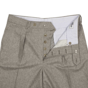 Exclusive Manhattan pleated high-rise wide trousers in oatmeal wool flannel