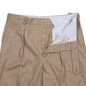 Exclusive Westside side-tab pleated high-rise wide trousers in beige wide herringbone wool