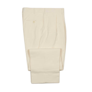 Exclusive Brooklyn double-pleated high-rise wide trousers in cream cotton twill
