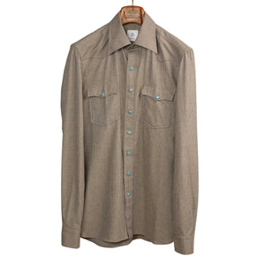 Western shirt in beige microtooth cotton with turquoise snap buttons