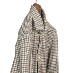 Spread collar shirt in brown and grey gingham cotton