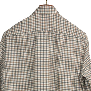 Spread collar shirt in brown and grey gingham cotton