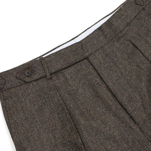 Westside side-tab high-rise wide tapered pleated trousers in brown olive herringbone wool cashmere (restock)