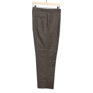 Westside side-tab high-rise wide tapered pleated trousers in brown olive herringbone wool cashmere (restock)